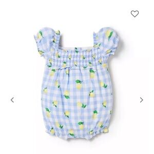 NWOT Janie and Jack Blue Gingham Baby Romper with Lemon Print 6-12 months